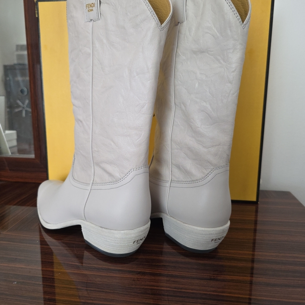 Fendi White Leather Cowboy Boots - Picture 8 of 16